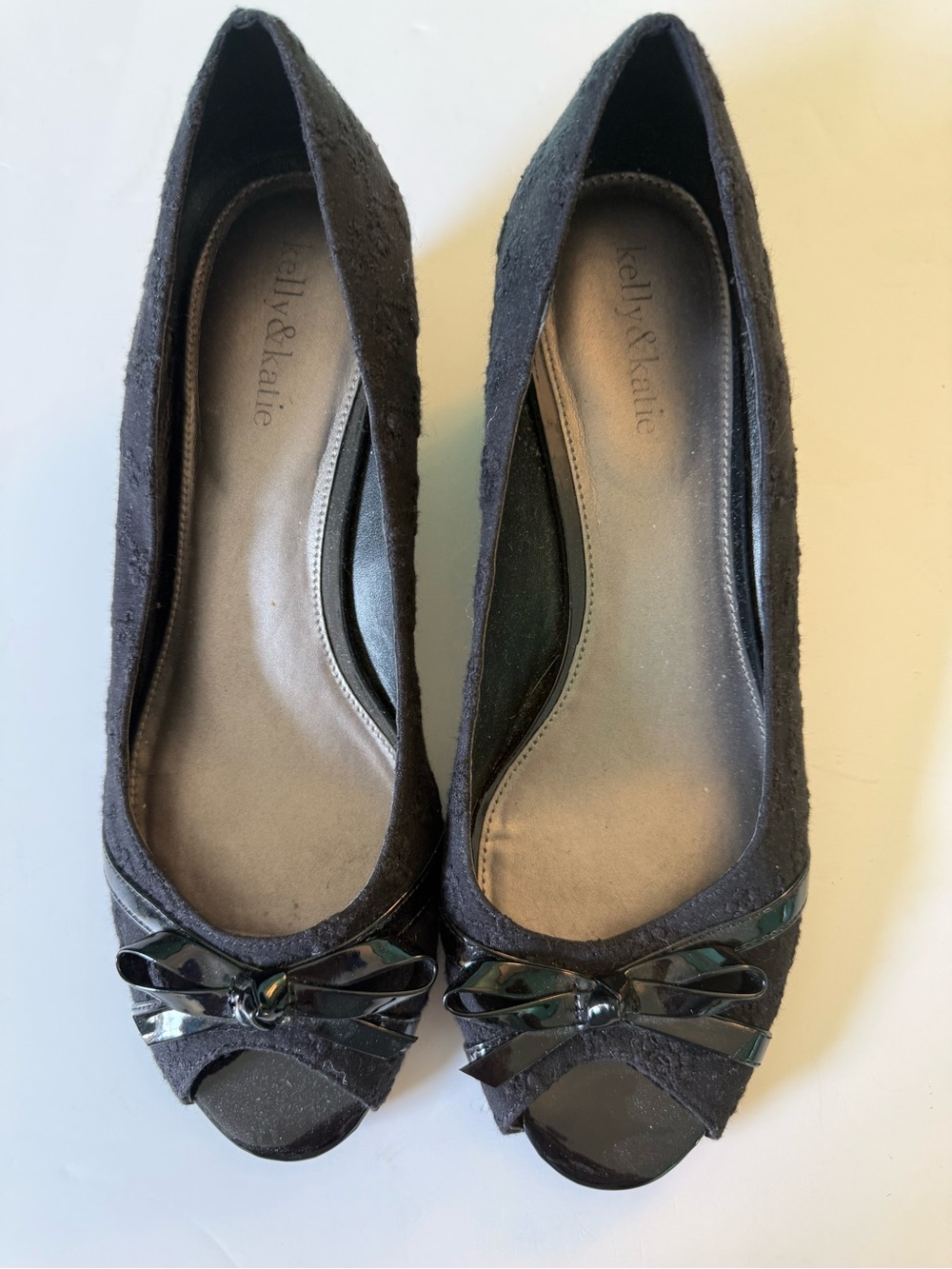 Kelly & Katie Black Peep-Toe Bow Flats Sz 10